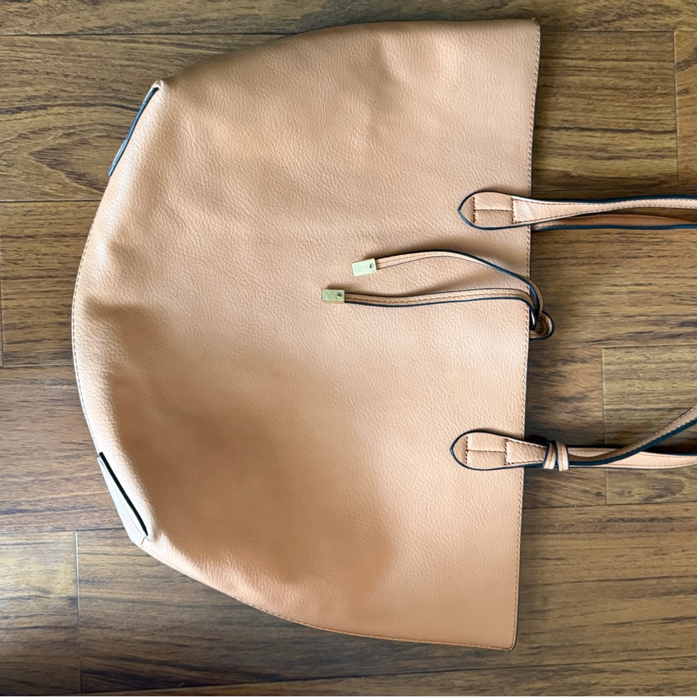 Tan Hobo Bag with Textured Leather-like  and Slouchy Shape